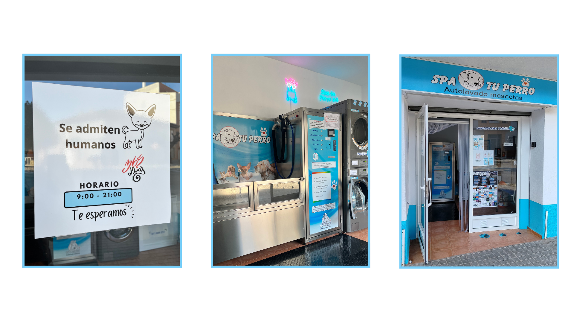 Interior y exterior de Spa tu perro Montserrat con bañera adaptada para todas las razas y equipo de autolavado profesional